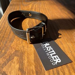 NEW! Leather collar with unique hardware in the front and locking buckle.